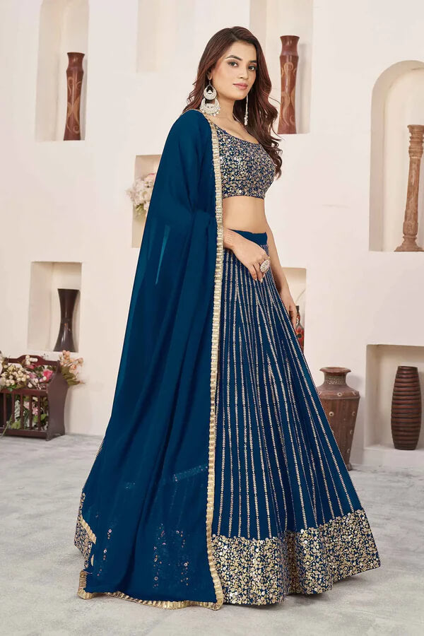 Prussian Blue Georgette Lehenga with Zari & Sequins Work