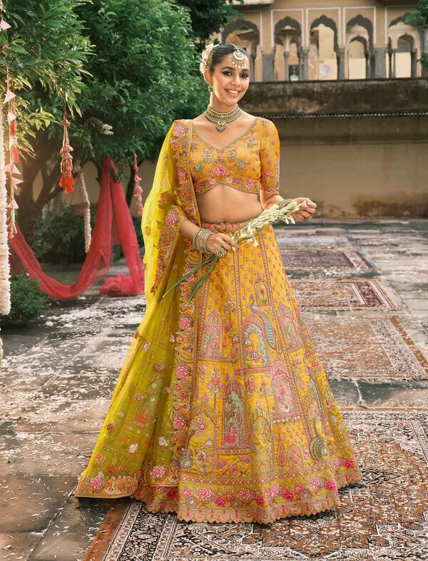 Traditional Yellow Bridal Lehenga with Designer Embroidery