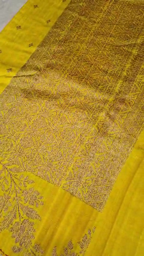 Golden Yellow Banarasi Handloom Tussar Raw Silk Saree