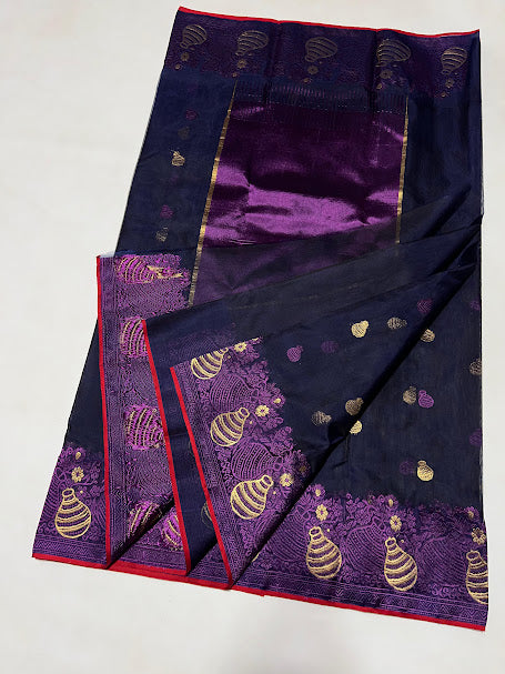 Purple Chanderi Handloom Katan Silk Meenakari Saree