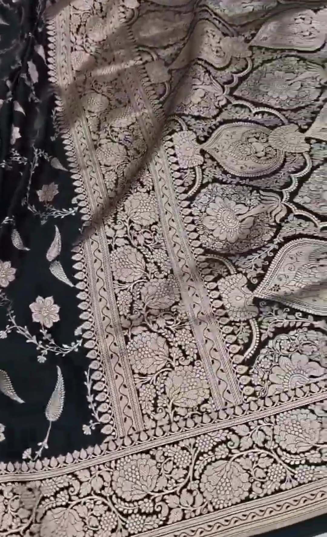 Sort Banarasi Mashru Blød Silkesaree