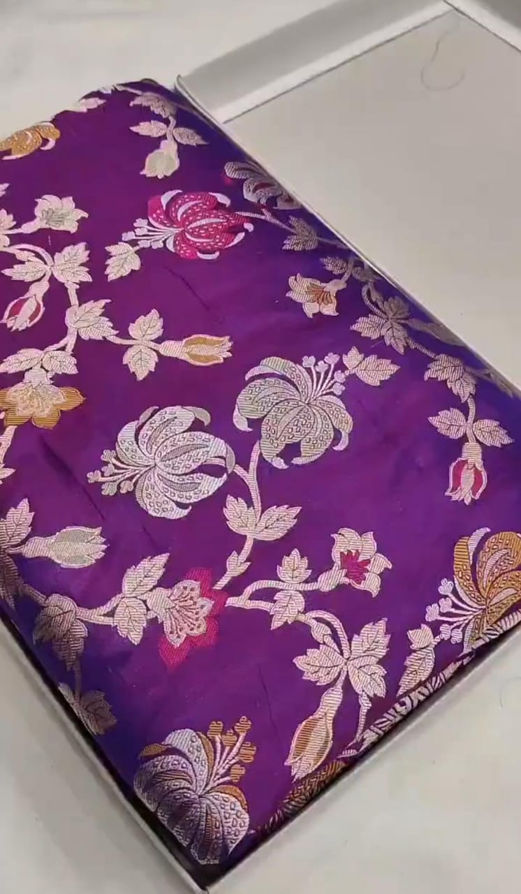 Dual Tone Purple Banarasi Handloom Katan Silk Meenakari Saree
