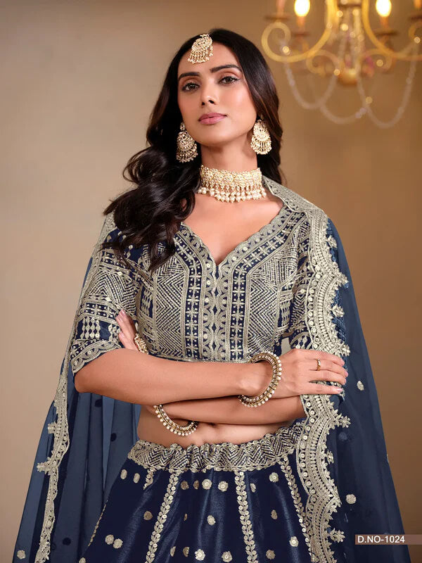 Festive Navy Blue Thread & Sequins Lehenga Choli