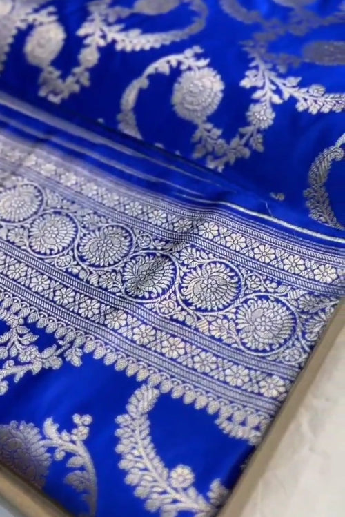 Azureblå Banarasi Mashru Blød Silke Saree