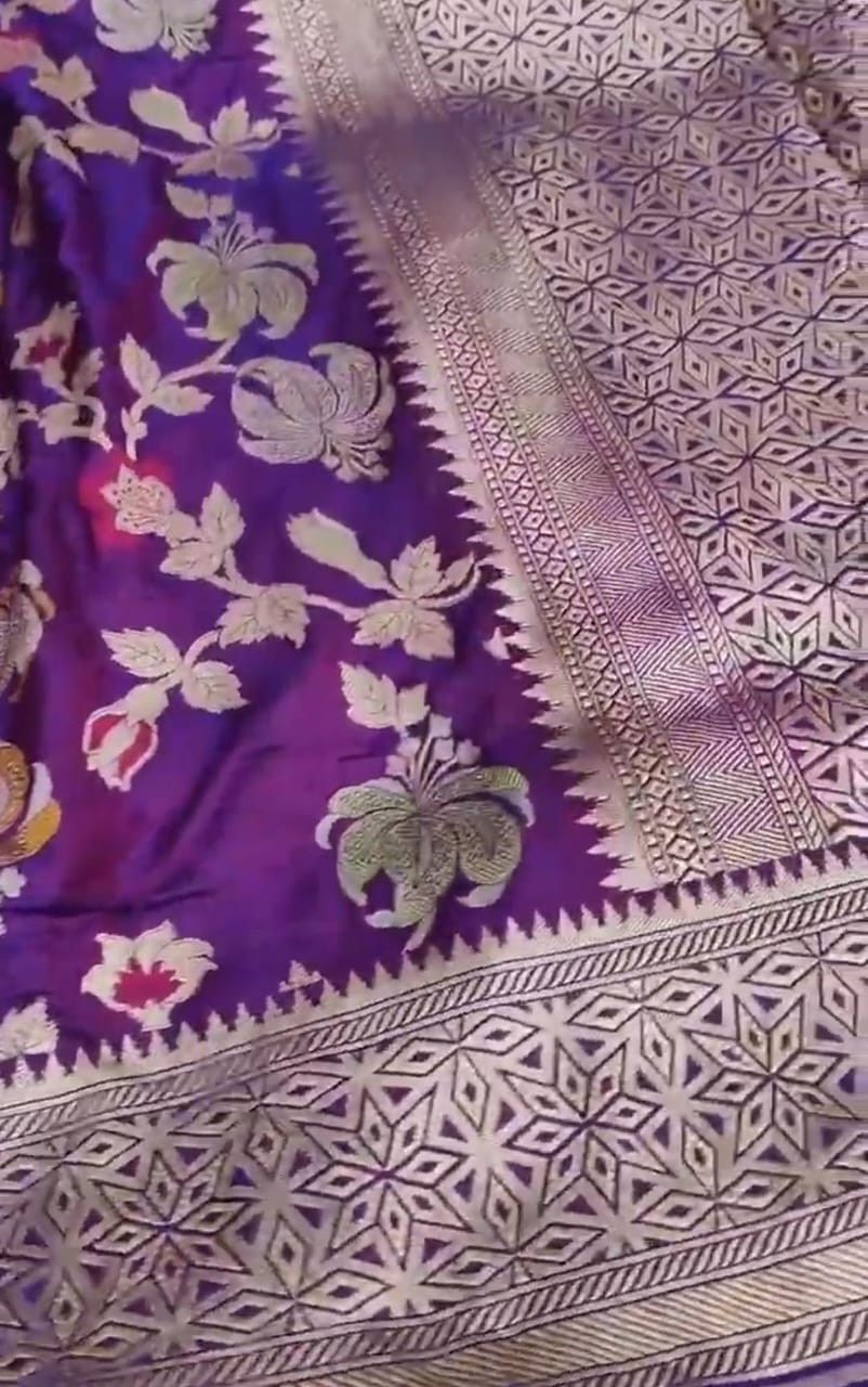Dual Tone Purple Banarasi Handloom Katan Silk Meenakari Saree