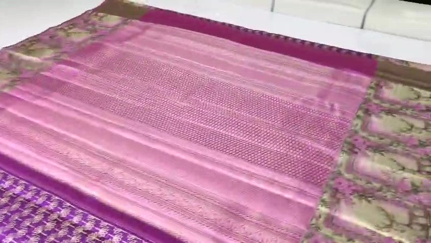 Magenta Kanchipuram Handloom Tissue Brocade Meenakari Silk Saree