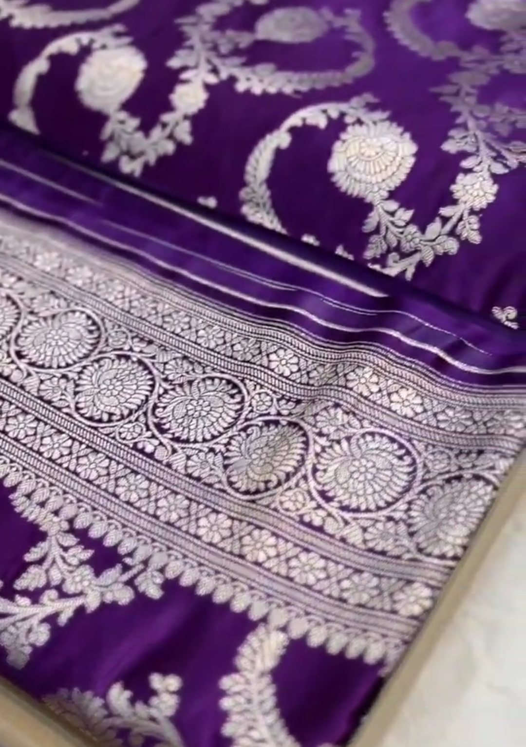 Purple Banarasi Mashru Soft Silk Saree