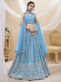 Sky Blue Georgette Lehenga with Sequins & Zari Work
