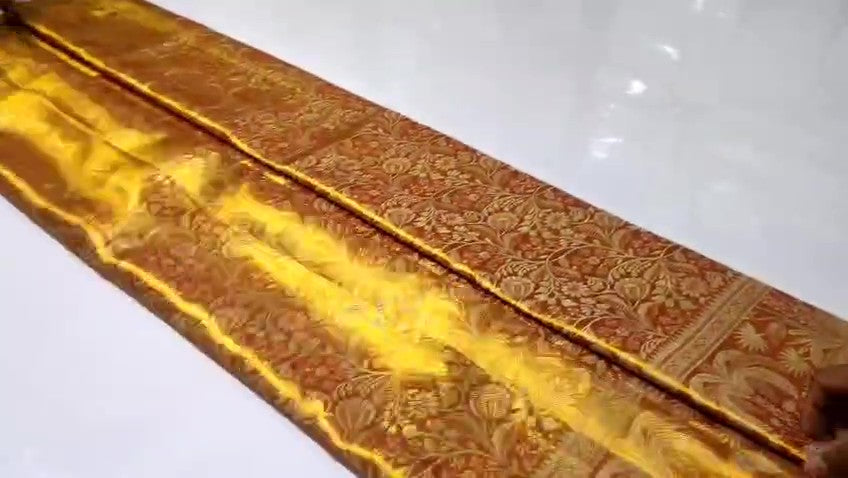Orange Kanchipuram Handloom Tissue Brocade Silk Saree
