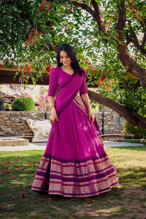 Elegant Pink Chanderi Lehenga Choli with Zari Weaving