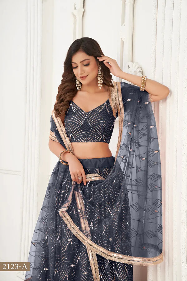 Designer Black Thread & Mirror Lehenga Choli