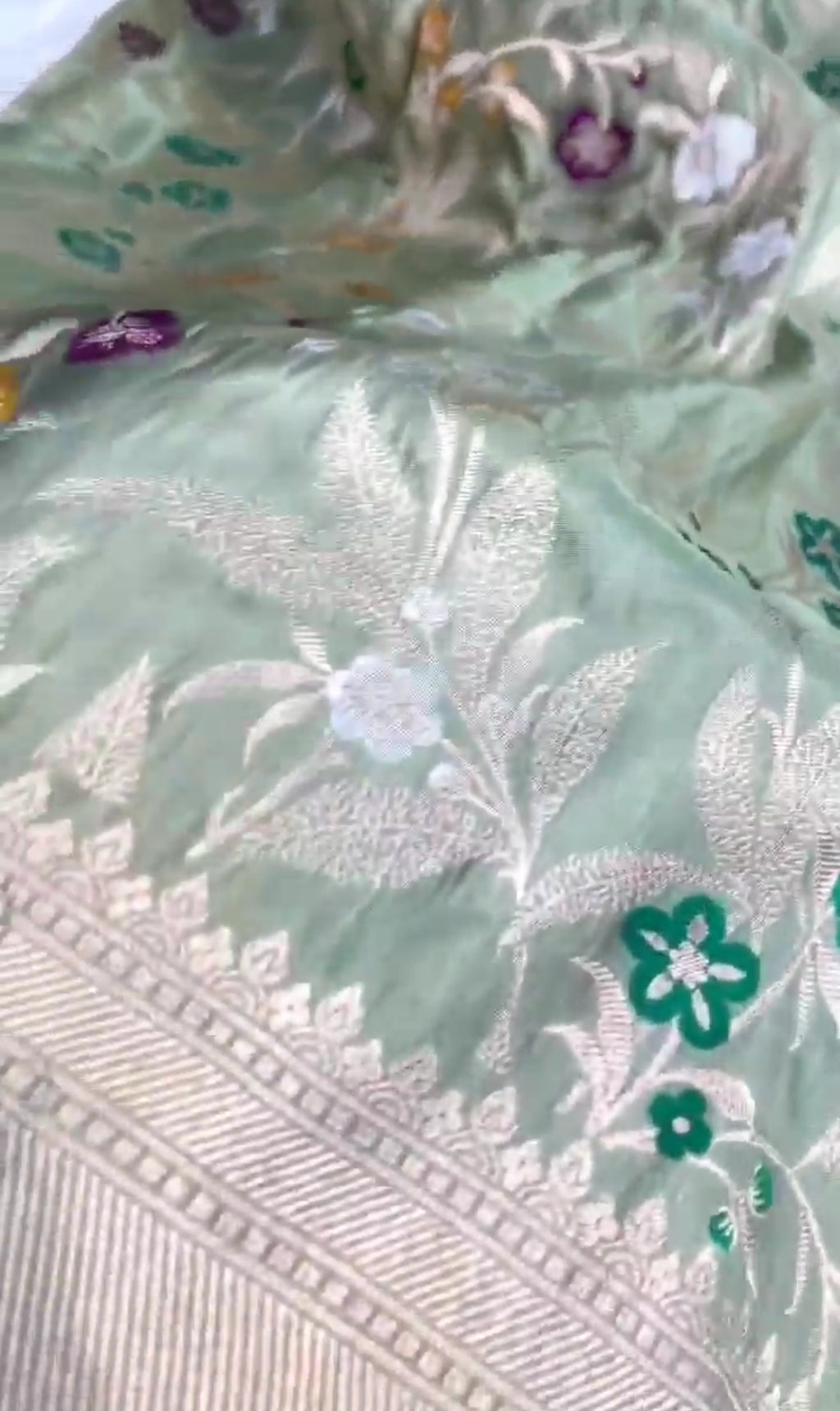 Pista Green Banarasi Handloom Katan Silk Meenakari Saree