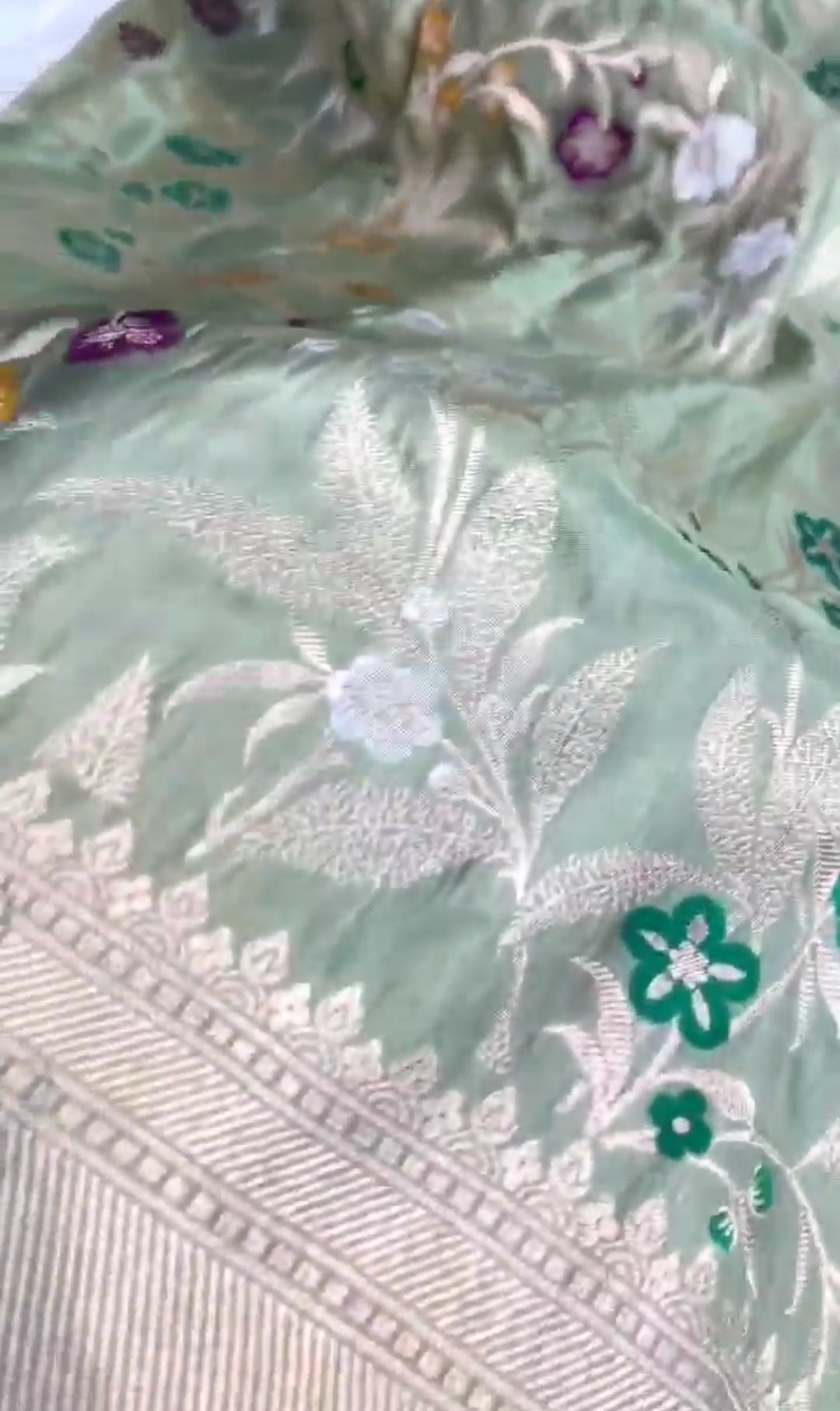 Pista Green Banarasi Handloom Katan Silk Meenakari Saree
