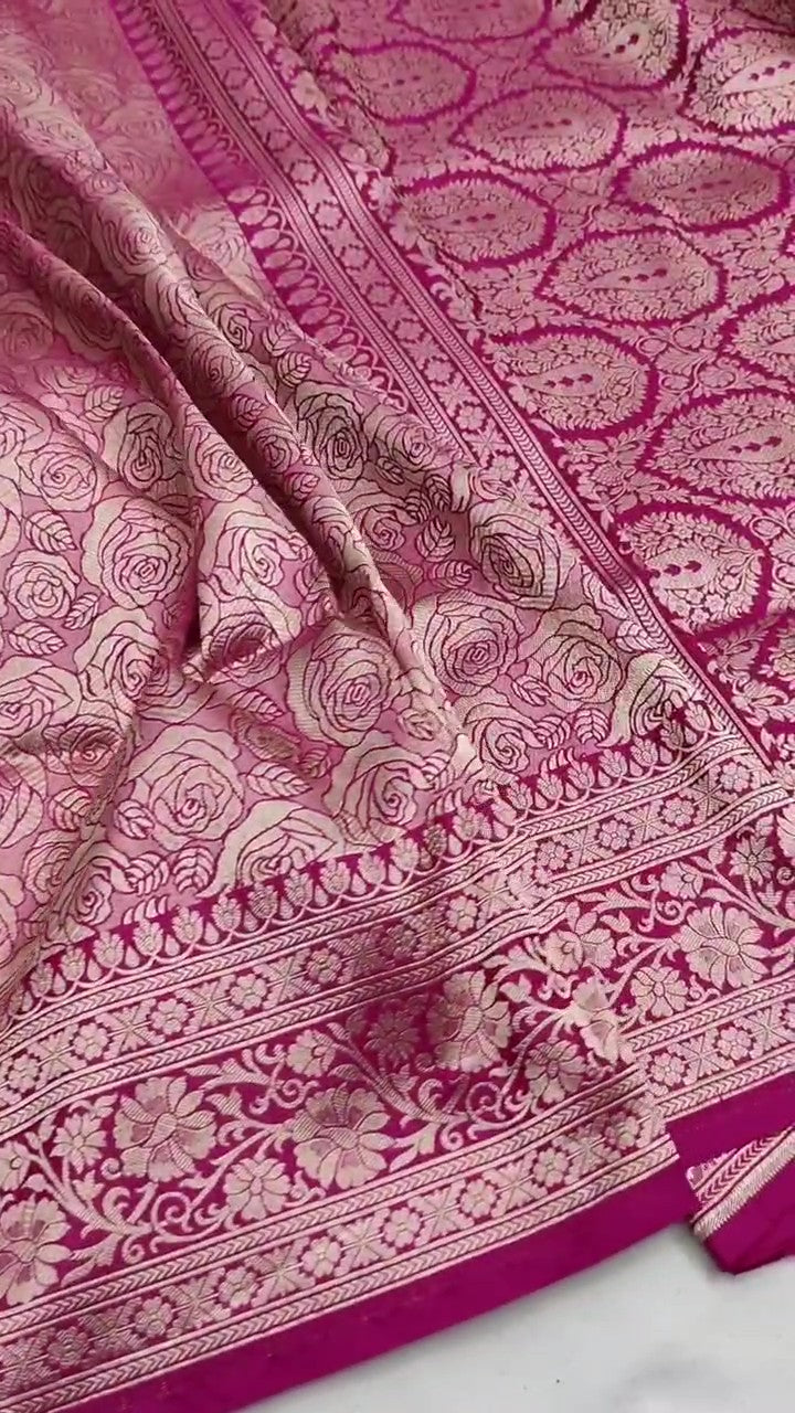 Hot Pink Banarasi Handloom Katan Silk Brocade Saree