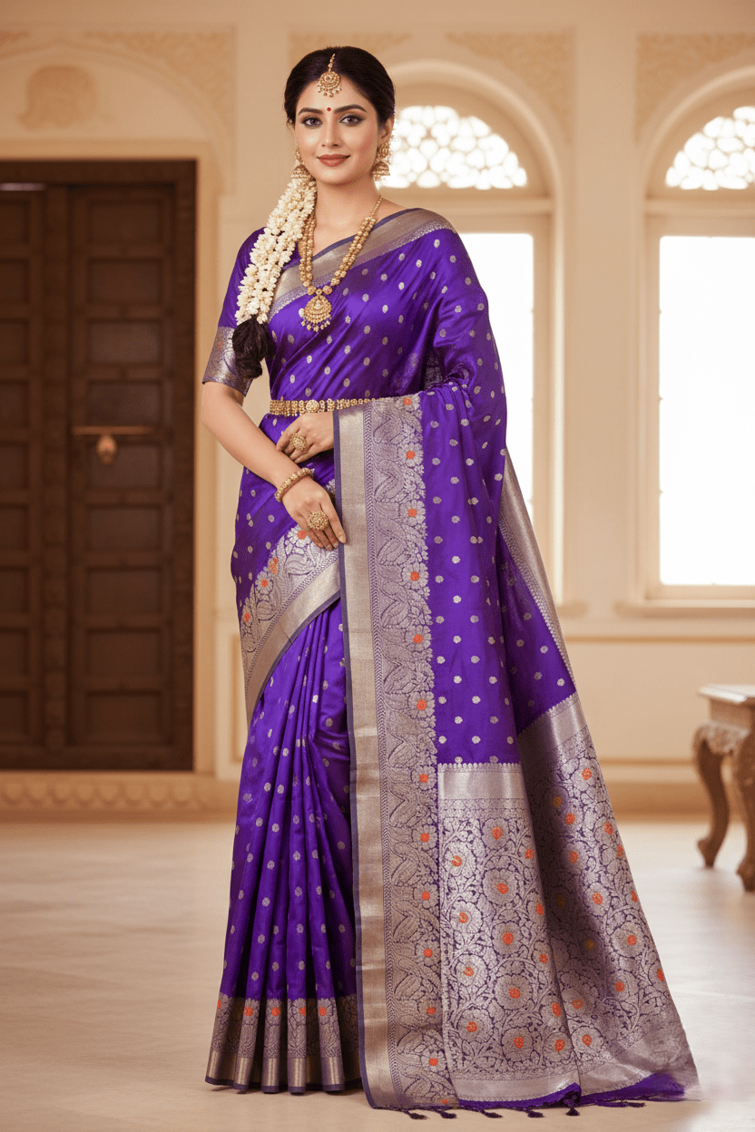 Dual Tone Purple Chanderi Handloom Pattu Silk Handwork Saree