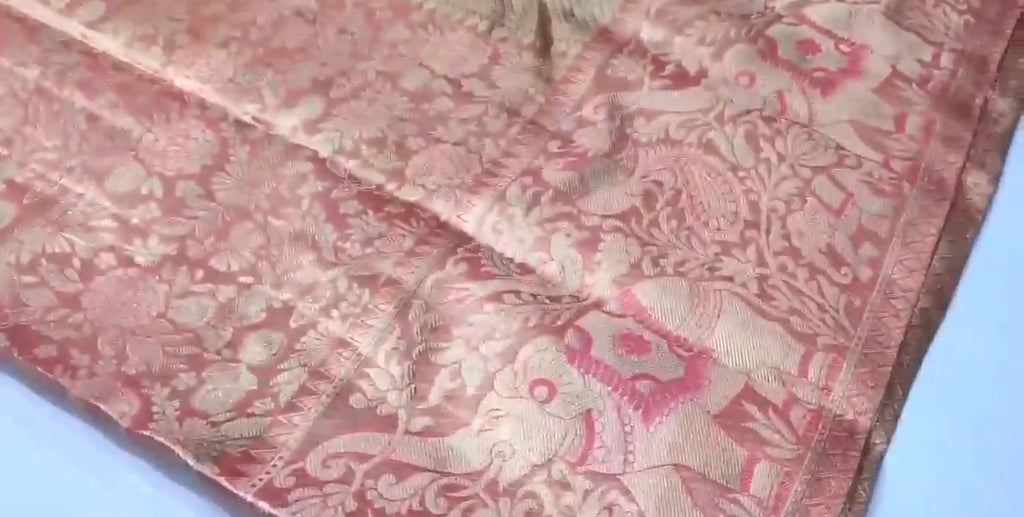 Coral Kanchipuram Handloom Tissue Brocade Silk Saree