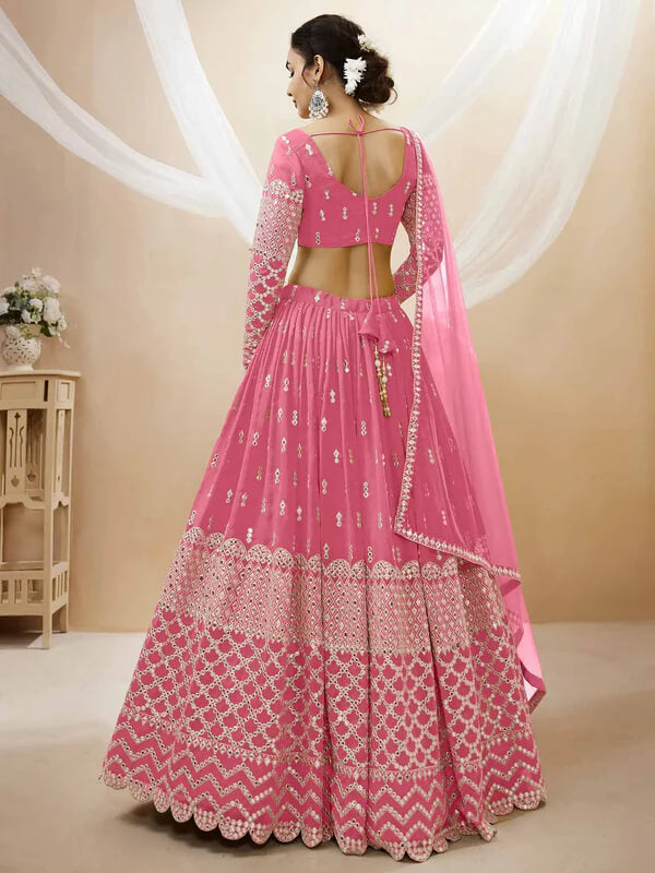 Light Pink Georgette Lehenga with Sequins & Zari Work