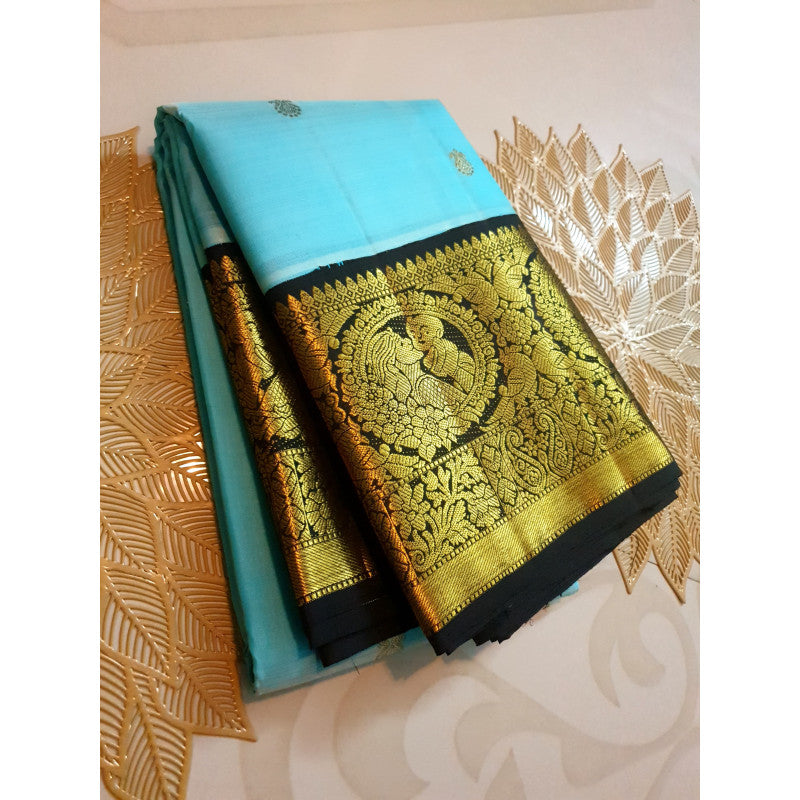 Turquoise Kanchipuram Handloom 2G Gold Baby Shower Korvai Silk Saree