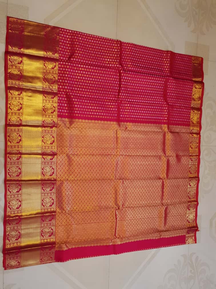 Dark Pink Kanchipuram Handloom 2G Gold Bridal Silk Saree