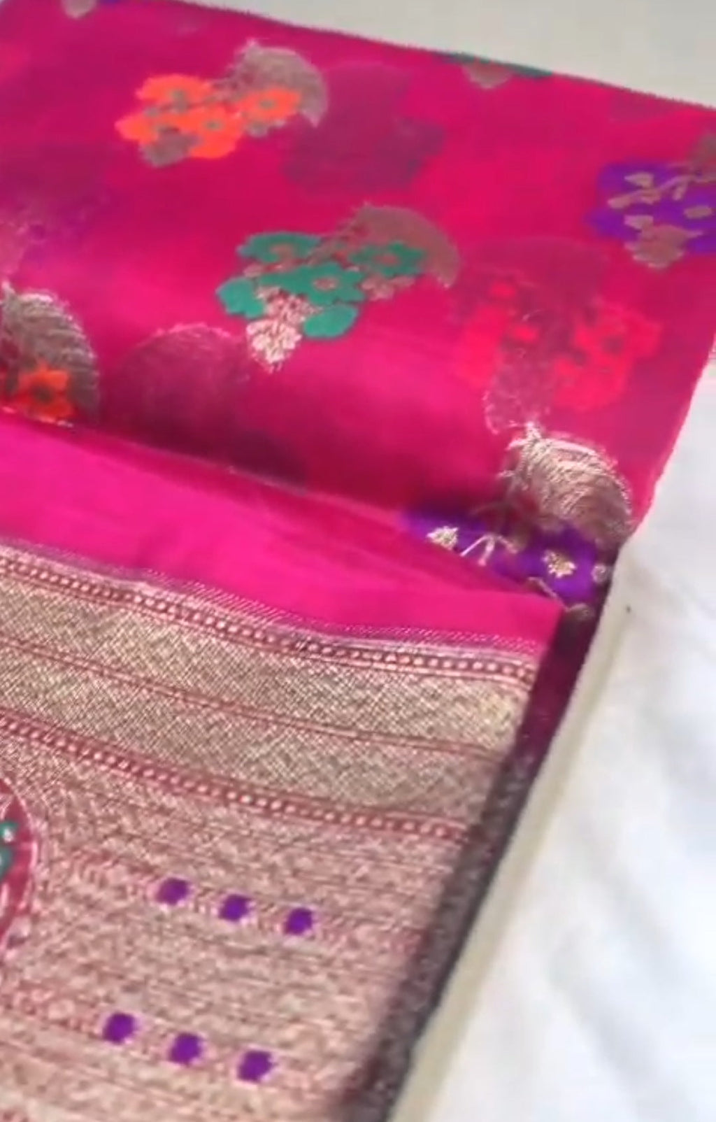 Red Banarasi Handloom Kora Organza Silk Meenakari Saree