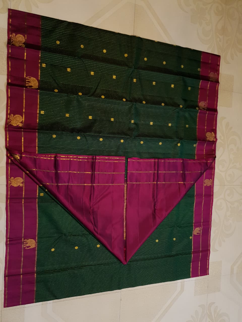 Bottle Green Kanchipuram Handloom 2G Gold Pattu Silk Saree