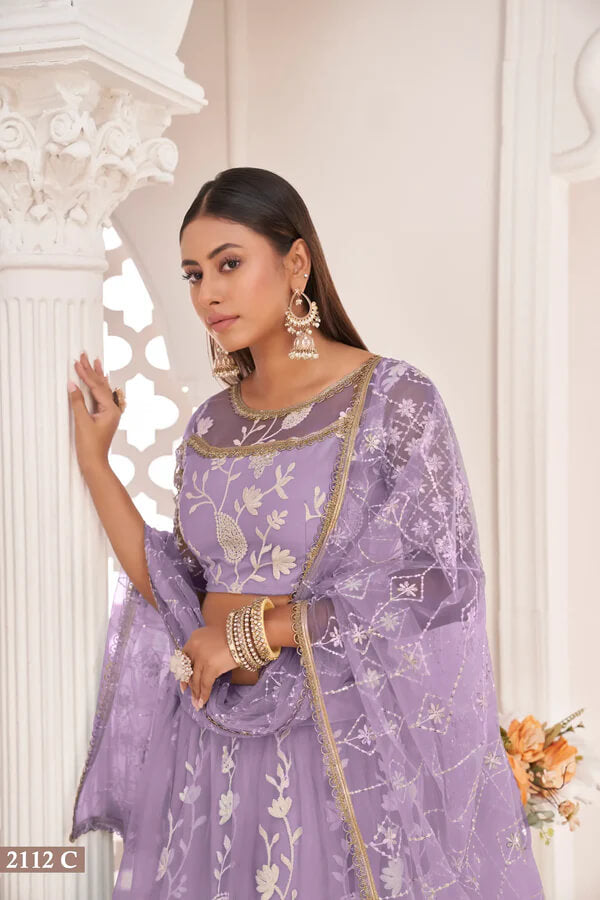 Lavender Net Lehenga Choli with Sequin Detailing