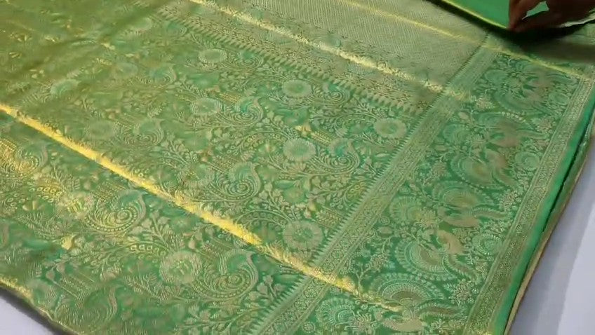 Emerald Green Kanchipuram Handloom Tissue Brocade Silk Saree