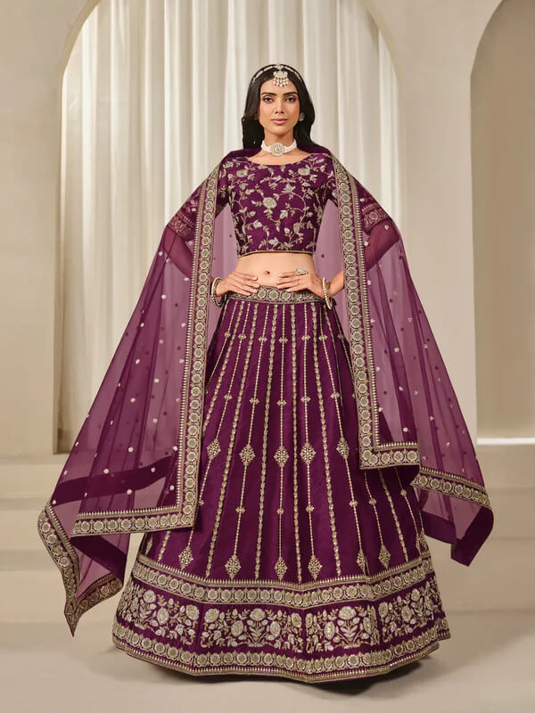 Dusty Wine Art Silk Lehenga Choli with Sequins Embroidery