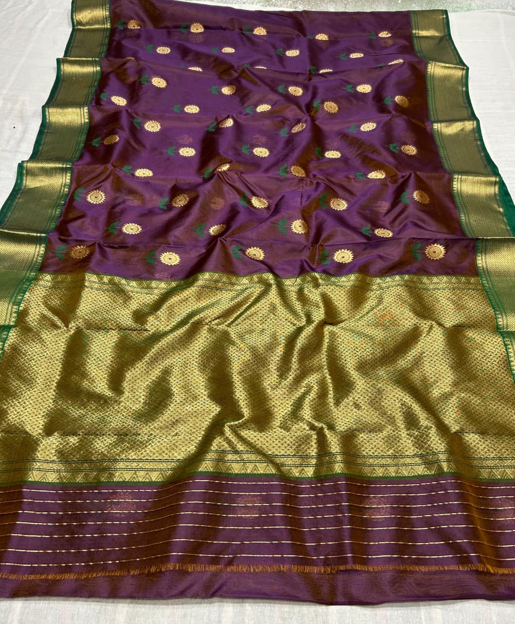 Dual Tone Purple Chanderi Handloom Pattu Silk Meenakari Nakshi Saree