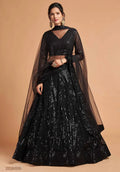 Black Soft Net Lehenga with Thread & Sequins Work