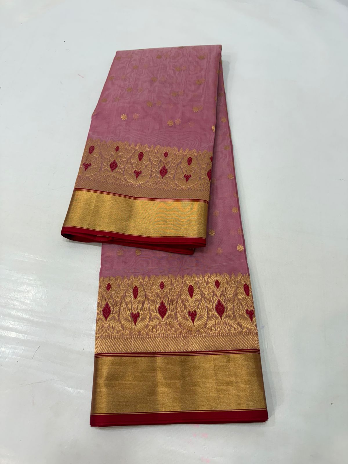 Onion Pink Chanderi Handloom Katan Silk Meenakari Handwork Saree