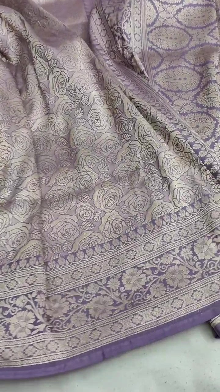 Lavender Banarasi Handloom Katan Silk Brocade Saree