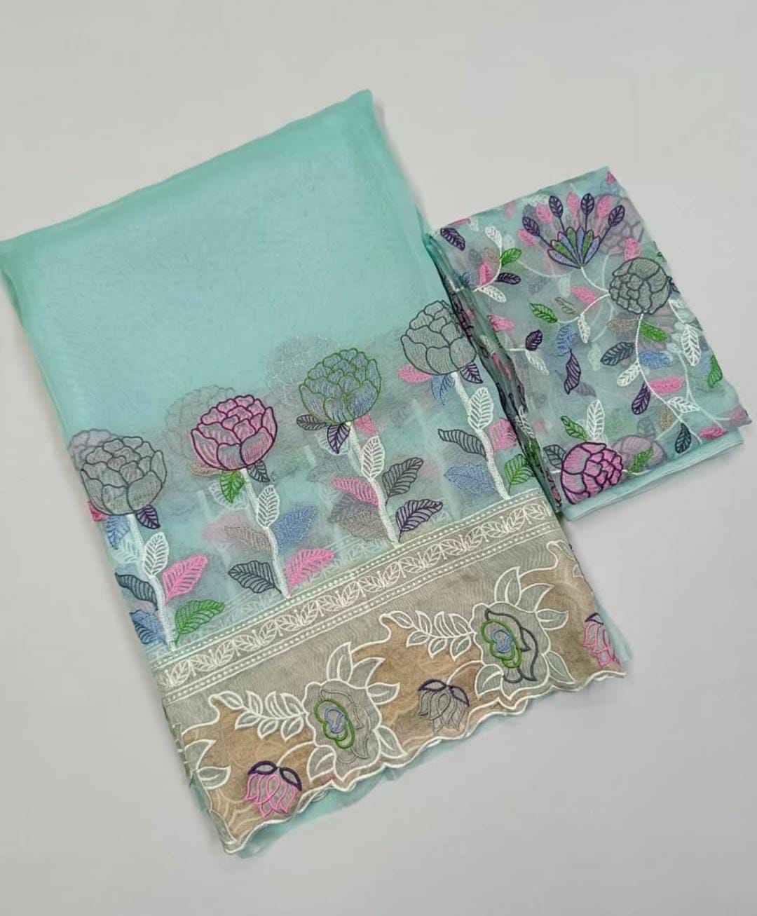 Havgrøn Banarasi håndvævet silke Paithani broderi Saree