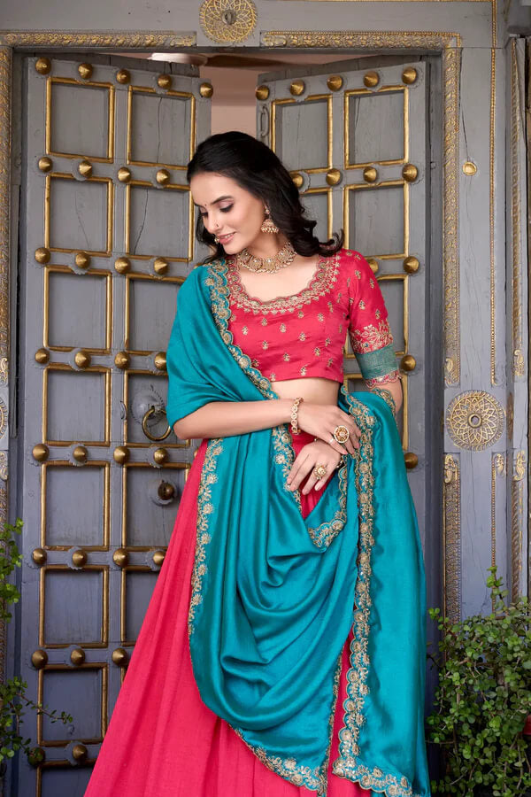 Elegant Dark Pink Paithani Silk Lehenga Choli with Zari & Lace