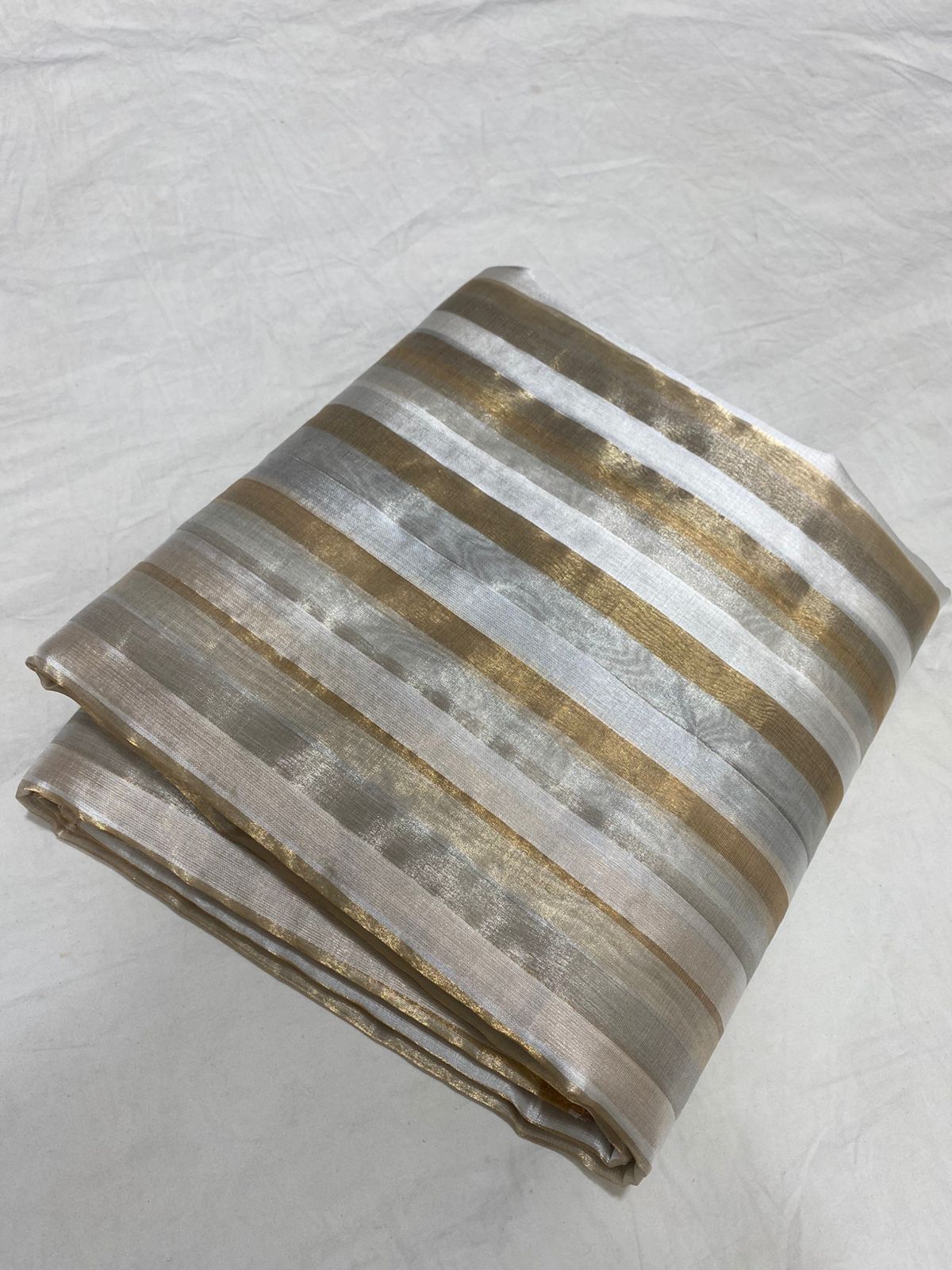 Off White Chanderi Handloom Pattu Silk Striped Saree