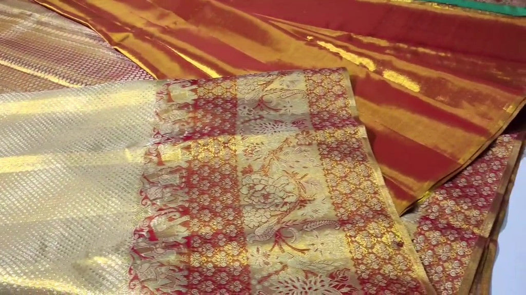 Gold Kanchipuram Handloom Tissue 1G Gold Brocade Silk Saree