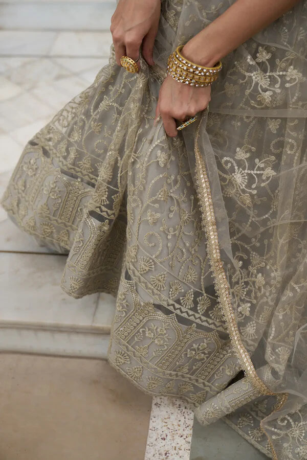 Elegant Ivory Net Embroidered Lehenga Choli