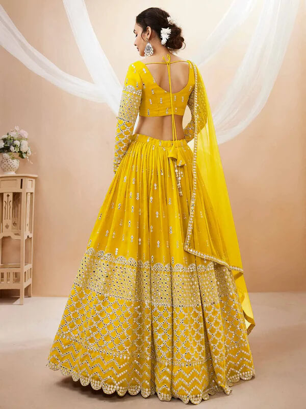 Yellow Sequins & Zari Embroidered Lehenga Choli