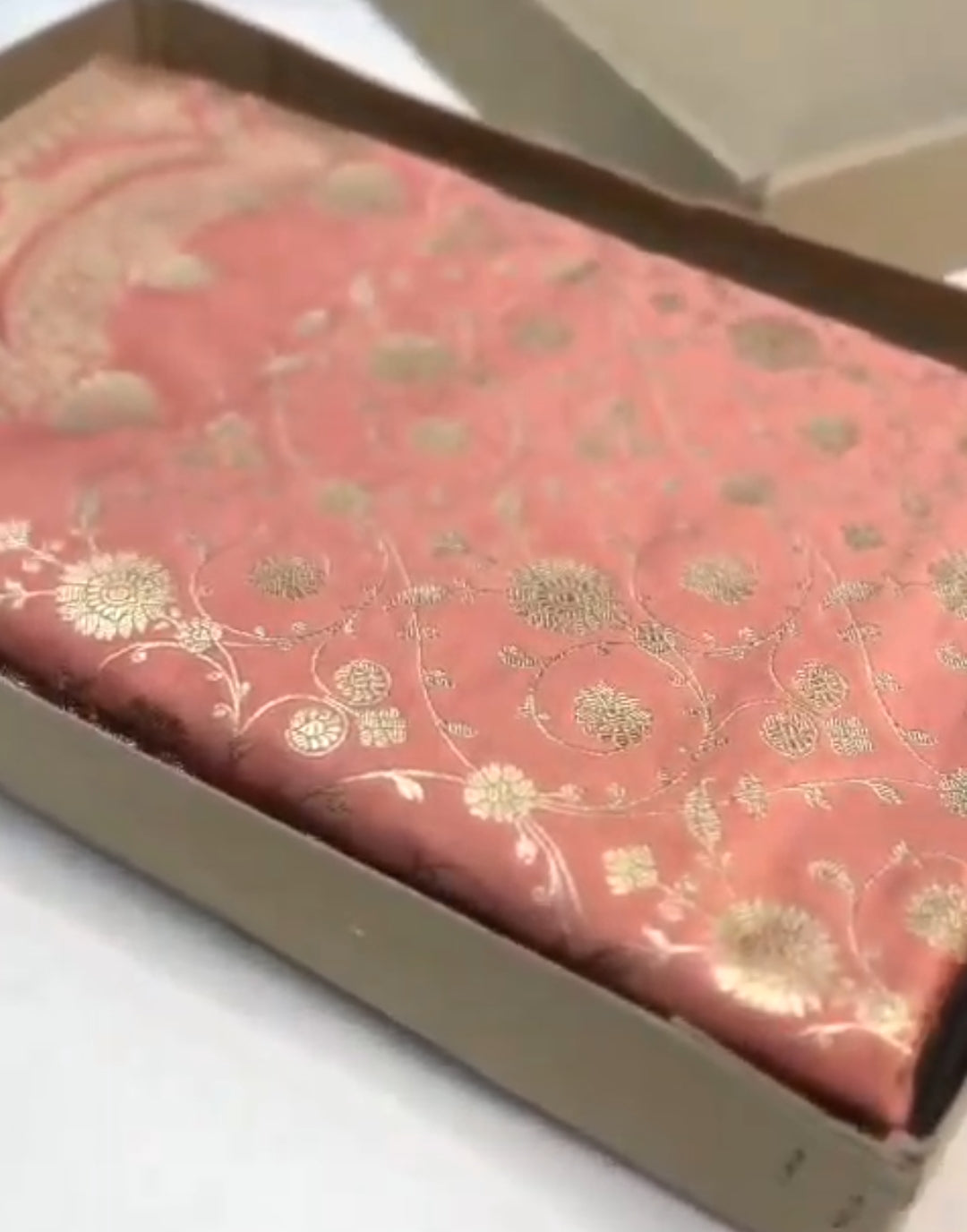 Peach Banarasi Mashru Soft Silk Jangla Saree