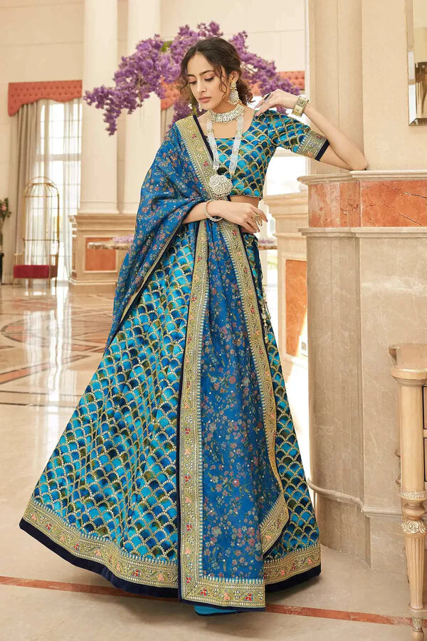 Blue Art Silk Lehenga with Thread, Zari & Sequins Work
