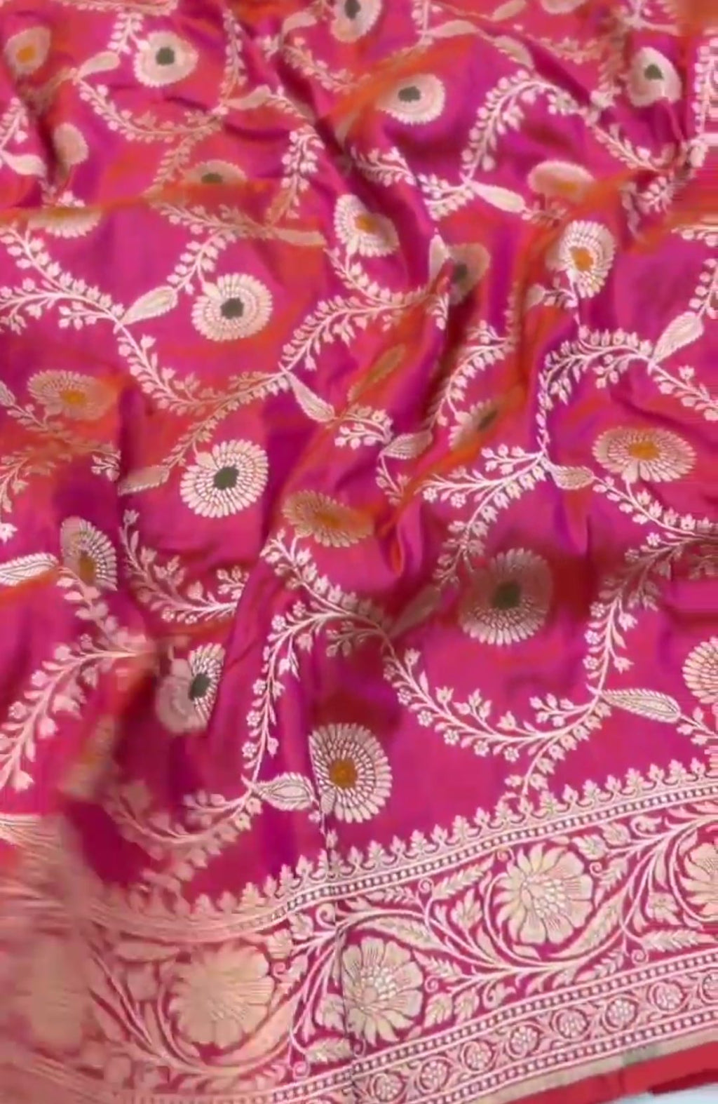 Dark Pink Banarasi Handloom Katan Silk Meenakari Saree