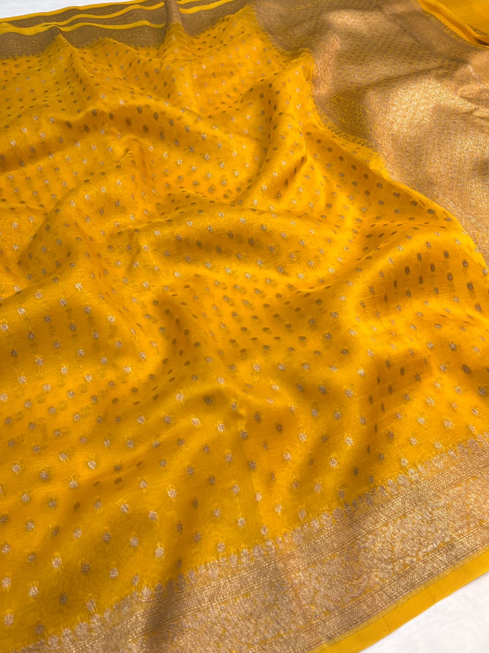 Yellow Banarasi Handloom Kora Organza Silk Saree