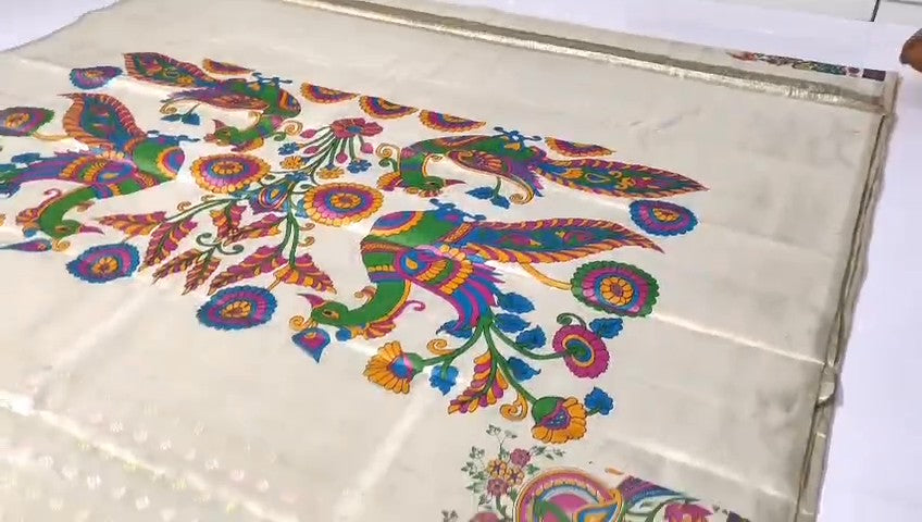 Off White Kanchipuram Handloom Kalamkari Tissue Silk Saree
