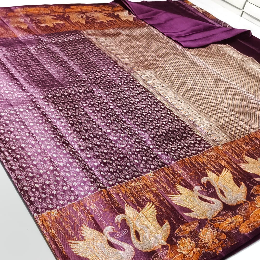 Lilla Kanchipuram Håndvæv 1G Guld Pattu Silk Meenakari Saree