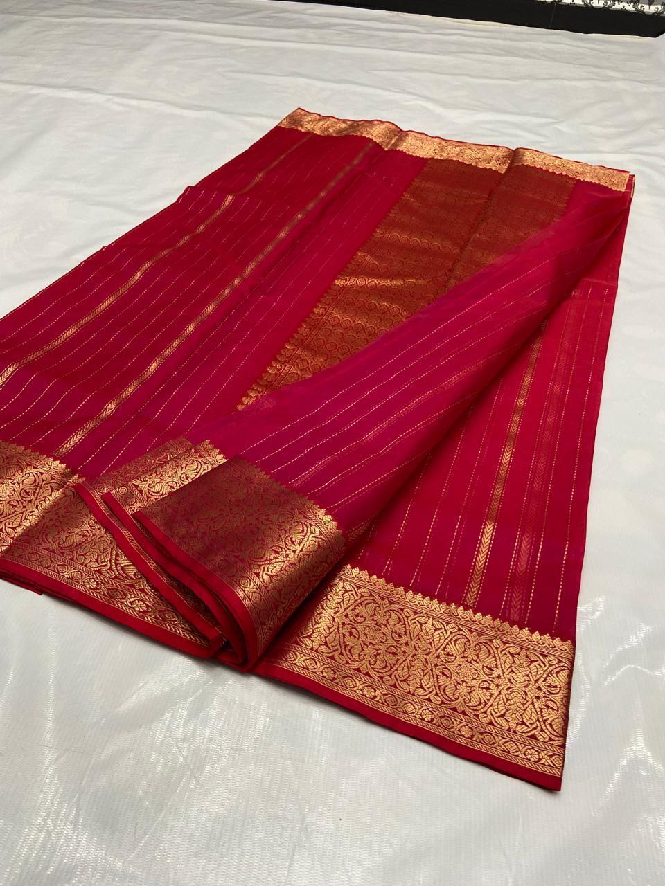Dark Pink Chanderi Handloom Katan Silk Nakshi Saree