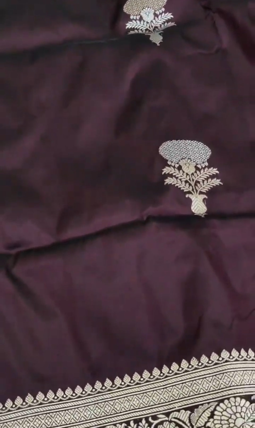 Dual Tone Wine Banarasi Handloom Katan Silk Meenakari Saree