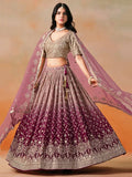 Maroon-Mauve Gradient Georgette Lehenga with Zari & Sequins