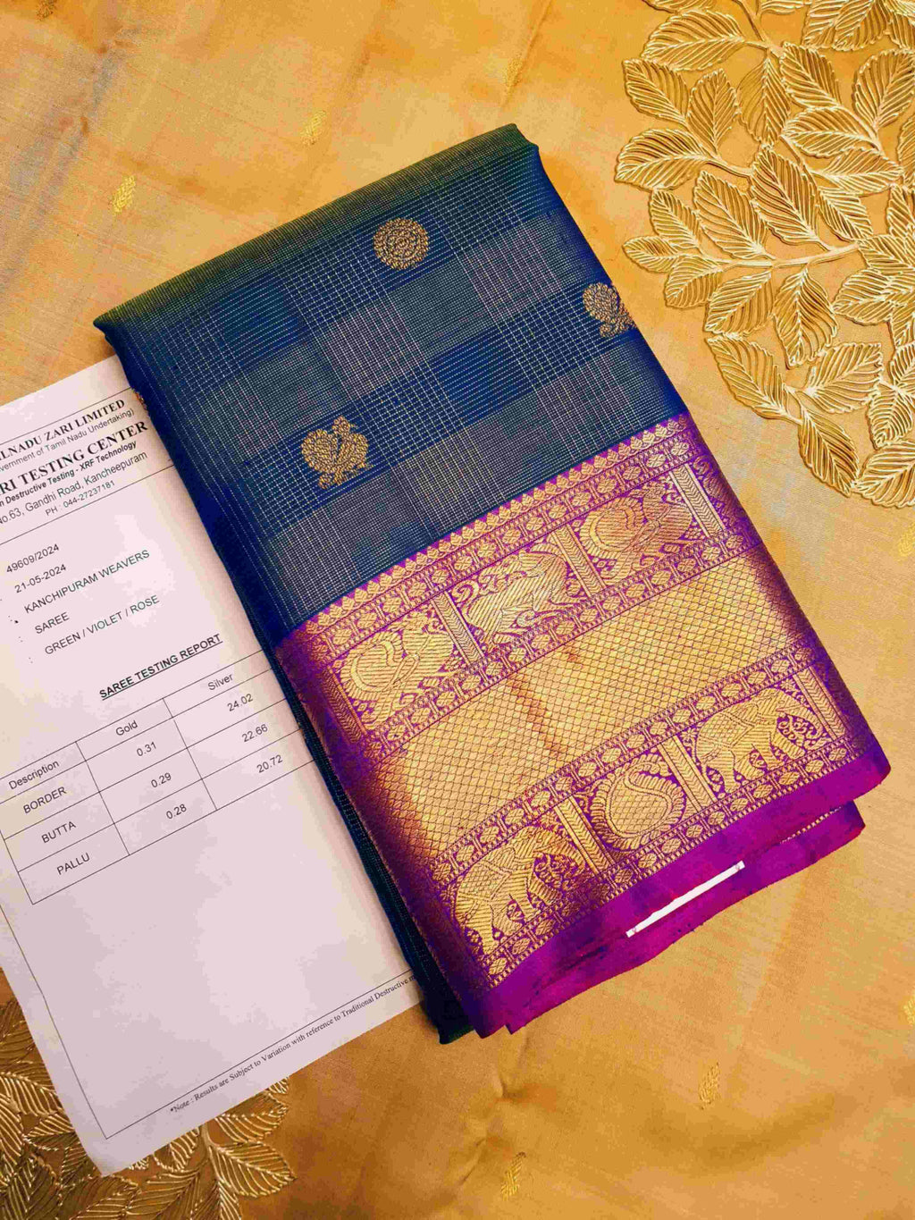 Blue Kanchipuram Handloom 4G Pure Gold Vairaoosi Pattu Silk Saree