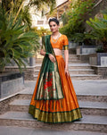 Orange Zari Weaving Paithani Lehenga Choli in Jacquard Silk