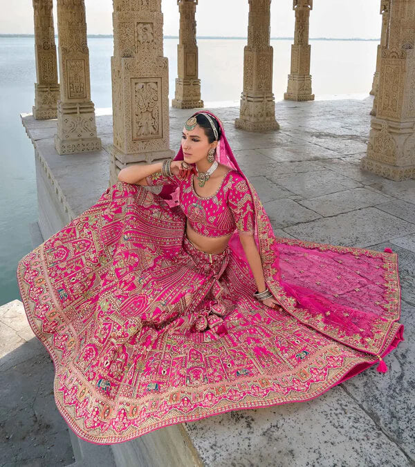 Designer Pink Wedding Lehenga with Dual Dupatta